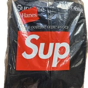 Supreme x Hanes Black Cushion Crew Socks (4-Pack) | Brand New Sealed